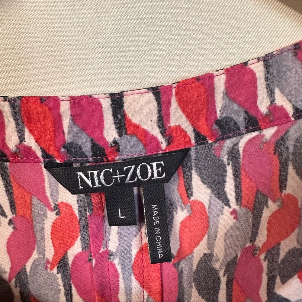Nic + Zoe Bird Printed Long Sleeve Button Down Tunic Top L - Picture 4 of 4